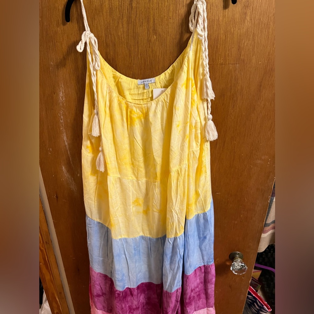 NWT White Birch Tassel Straps Maxi Dress w/liner 100% Rayon 2XL